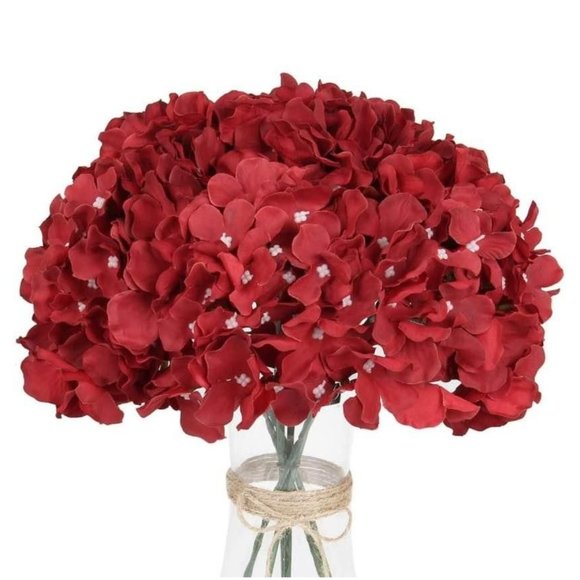 10 pack | Dark Red Silk Hydrangea Flower Stems Home Decor Wedding Bouquet Center - Picture 2 of 5